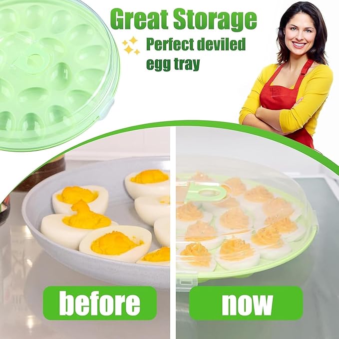 HANSGO Deviled Egg Containers with Lid, 3PCS Deviled Egg Platter Carrier Holder Trays with 66 Slots for Party and Home Kitchen, Green