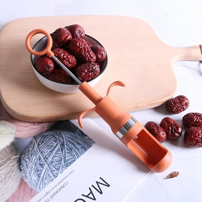 Red Dates Corer, Jujube Pitter Multifunctional, Portable Fruit Core Remover with Unique Design Fruit Core Remover for Red Dates, Pear, Cherry, Jujube (Orange)