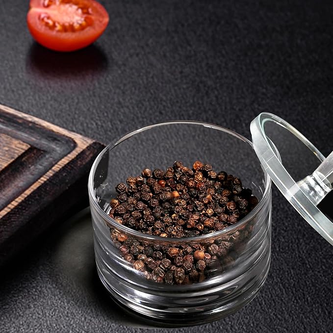 Clear Salt Cellar with Lid, 7oz Crystal Glass Salt Box Salt and Pepper bowls, Salt Container Holder for Kitchen, Storage Container for Candies, Coffee, Sugar