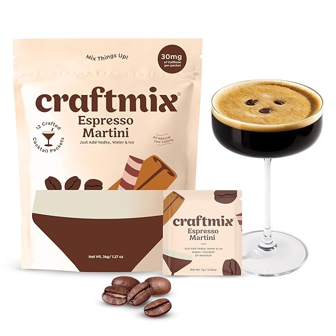 Craftmix Espresso Martini Mix, Makes 12 Drinks, Skinny Cocktail & Mocktail Drink Mixers - Instant Coffee Packets - Real Coffee Martini Mix - Vegan Low-Carb, Low-Sugar, Non-GMO, Dairy Free, Gluten Free
