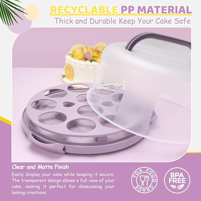 Ohuhu Cake Holder, BPA-Free Cake Carrier with Lid and Handle Cake Transport Container Portable Cake Keeper Two Sided Base for Pies Cookies Nuts Fruit etc - Suitable for 10 inch Cake Perfect Gifts
