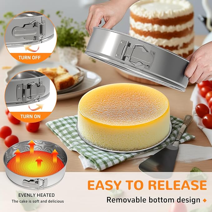 10 Inch 304 Stainless Steel Springform Pan with Removable Bottom, Nonstick Round Spring Form Cheesecake Pan with 30 Pcs Parchment Paper Liners
