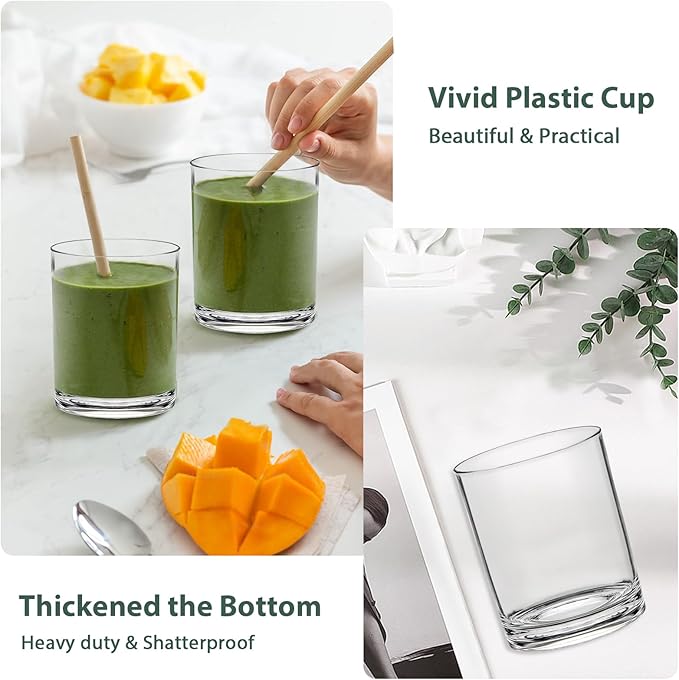 12 Oz Plastic Whiskey Glasses Set of 12, Unbreakable Old Fashioned Glass, Clear Plastic Cocktail Glasses, Plastic Tumblers Reusable Plastic Cups for Bourbon Juice,Dishwasher-safe, BPA-free