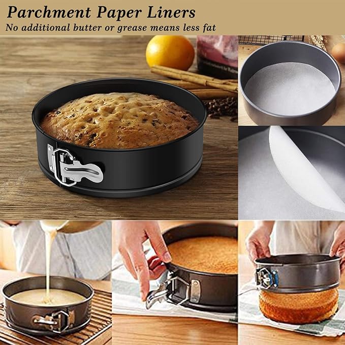 9 Inch Springform Pan Nonstick - Cheesecake Pan with Removable Bottom/Leakproof - Round Cake Pan with 50 Pcs Parchment Paper Liners - Fits 6 Qt 8 Qt Pressure Cooker