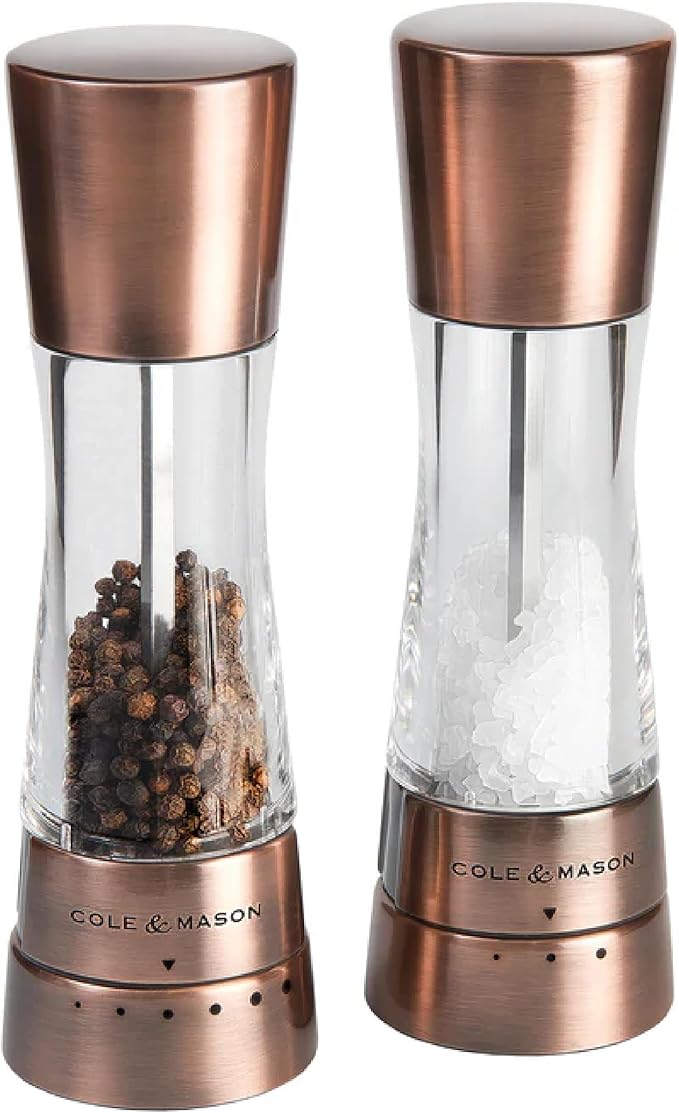 Cole & Mason Derwent Grinder Set - Precision Mechanisms and Sea Salt and Peppercorns Mills - Derwent Salt and Pepper, Copper