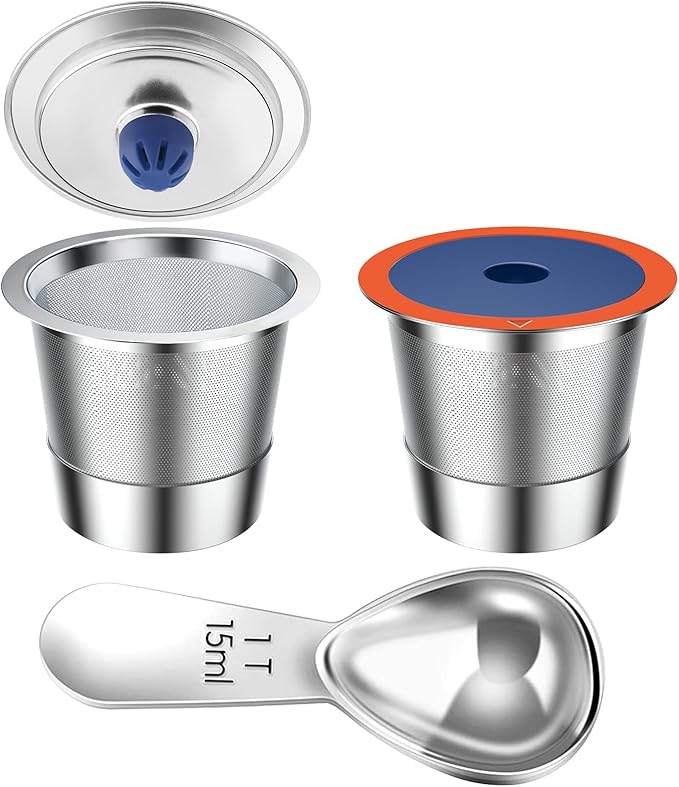 Stainless Steel Reusable K Cups for Keuring 2.0& 1.0, Reusable Coffee Pods for Keuring Coffee Maker,2 Pack K Cups with 1 Pack Scoop, Permanent Filters (2Pack)