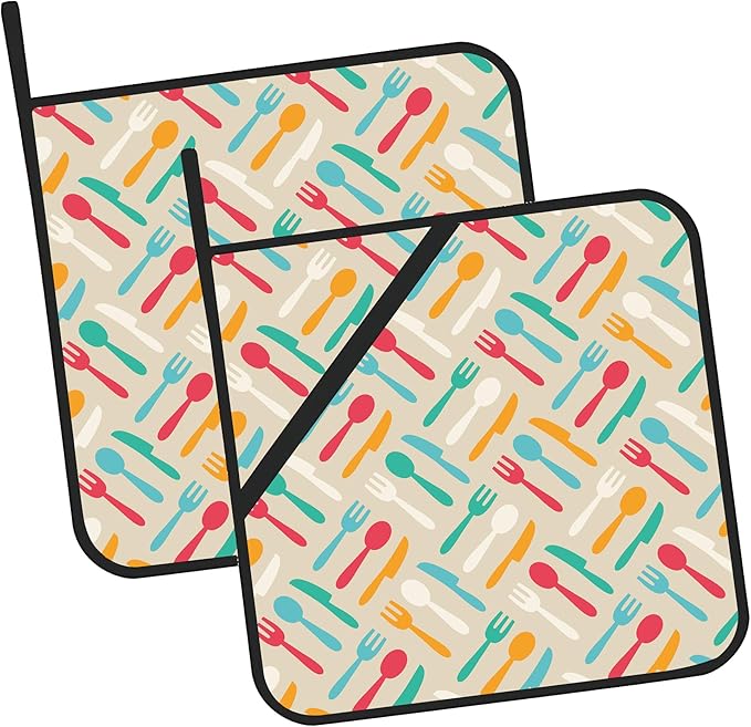 Colorful Kitchen Pot Holders Set of 2 Heat Resistant & Non Slip Potholders, Spoon Oven Hot Pads for Kitchen Cooking Baking Barbecue