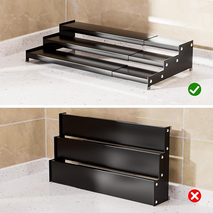 Premium Spice Rack Organizer for Countertops - tiered spice rack organizer for cabinet,spice jars, oil bottles and utensils 2 Pakcs Black (modern rust-resistant design)