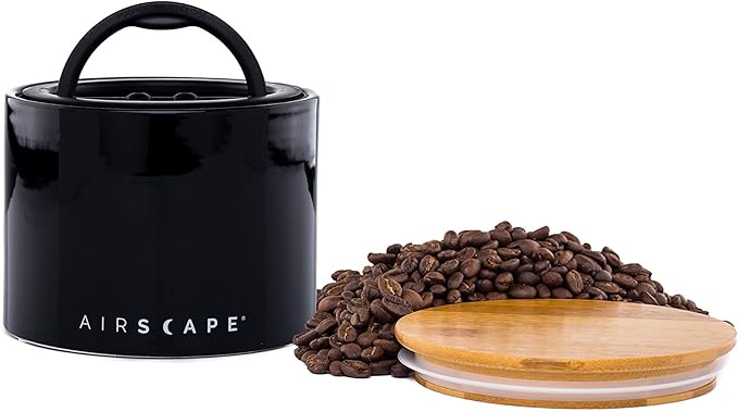 AirScape Planetary Design Ceramic Coffee and Food Storage Canister – Small 4-inch – US Patented Airtight Inner Lid – Black with Bamboo Top