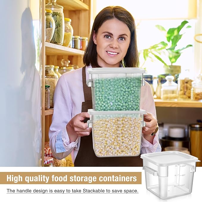 2 Pieces Square Food Storage Containers Polycarbonate Clear food Container with Lid Commercial Storage with Graduations for Commercial Kitchen Dough Marinating Meat(White,6 Qt)