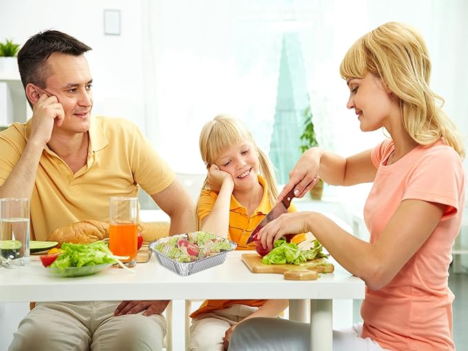 WANBAO 100 PACK 8.3"x6.2" Disposable Tin Foil Pans with Plastic Lids 2.25LB Aluminum Foil Food Containers for Cooking, Baking, Catering Party Meal Prep, Take Out, Freeze, Food Storage