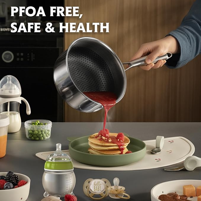 10 Pcs Non Stick Pots and Pans Set with Lids, Hybrid Stainless Steel Cookware Set, Skillet,Stock Pot,Frying Pan,Kitchen Cooking Utensils,Non Toxic,Induction,Dishwasher Safe