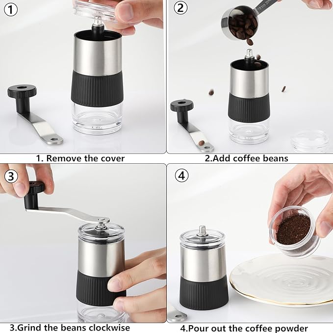 Manual Coffee Bean Grinder - Conical Burr Coffee Grinder with Hand Crank, Portable and Adjustable Settings for Fine to Coarse Grind - Ideal for Camping or Travel