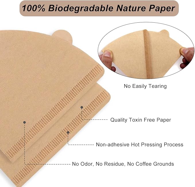 Coffee Filters 2, 200PCS V60 Coffee Filters, Unbleached Natural Brown Pour Over Cone Paper Reusable Filter 2-4 Cup, Fits for Pour Over and Drip Coffee Maker Home, Coffee Shop, Small Business