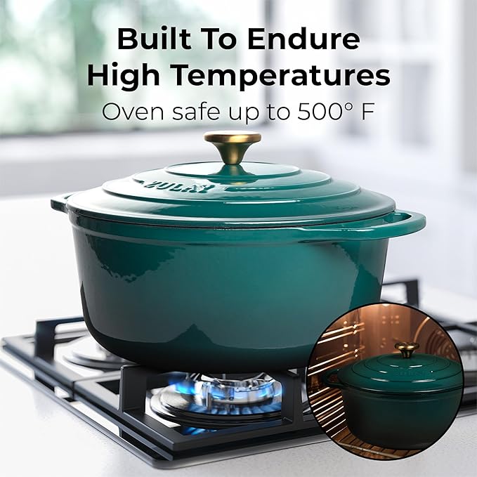 Zulay Kitchen 6 Quart Enameled Cast Iron Dutch Oven with Lid – Premium Durability & Oven Safe up to 500°F – Heavy Duty Cookware Perfect for Bread Baking, Stews, Braising & Roasting – Emerald