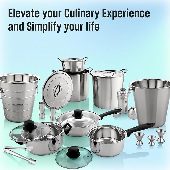 MARBELLA 1 Quart Stainless Steel Saucepan with Glass Lid & Bakelite Handle – Food Grade, Nickel Free, Heavy Duty Multipurpose Pot for Gas & Dishwasher Safe (Silver)