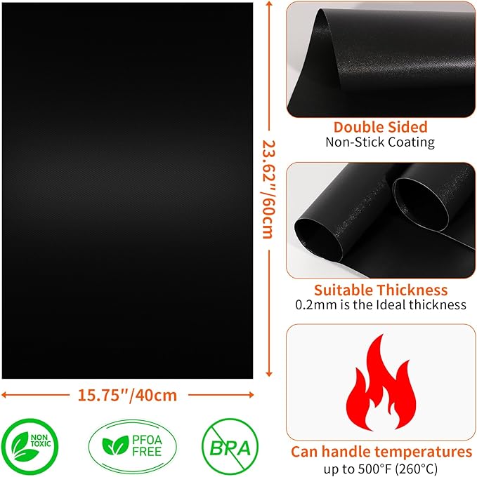 Oven Liners for Bottom of Oven, Heavy Duty Non-stick Teflon Oven Mat for Bottom of Oven, Reusable Oven Liners for Bottom of Electric Oven, BPA & PFOA Free, 23.6"X 15.7", 2/4 Pack