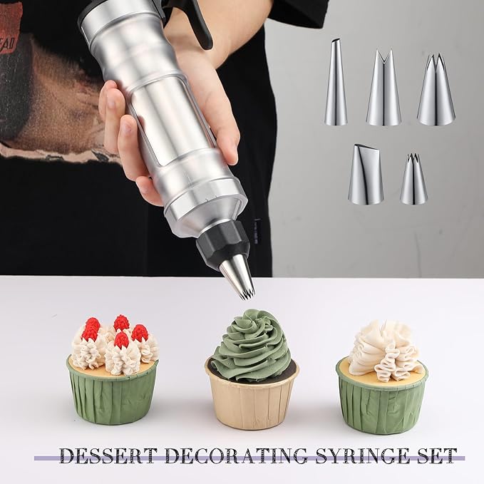 Uiifan 2 Sets Icing Decoration Gun Set Dessert Decorating Decorator Syringe Cake Decorating Tool and 12 Pcs Russian Piping Icing Nozzles Cupcake Filling Injector Cake Tool for Baking(Pink, Black)