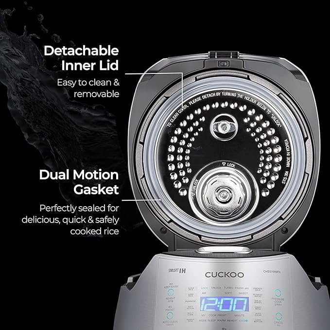 Cuckoo CRP-CHSS1009FN 10 Cup Induction Heating Pressure Rice Cooker, 19 Menu Options, Stainless Steel Inner Pot, Made in Korea, Silver