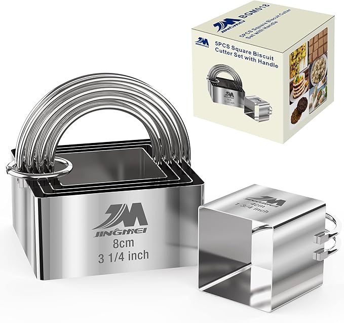 Square Biscuit Cutter Set 1.75inch 2inch 2.25inch 2.75inch 3.25inch, Stainless Steel Cookies Cutter with Handle, Professional Baking Dough Tools,5pcs set GIFT PACKAGE