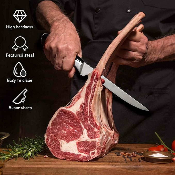 Premium Boning Knife with Sheath & Pocket Sharpener 6 Inch High Carbon Stainless Steel Japanese Fillet Professional Trimming Knife for Meat, Fish, Deboning