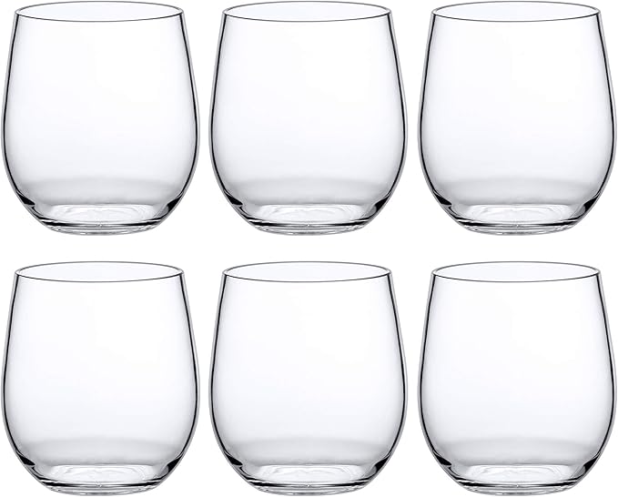 Amazing Abby - Cindy - 14-Ounce Unbreakable Tritan Wine Glasses (Set of 6), Plastic Stemless Wine Tumblers, Reusable, BPA-Free, Dishwasher-Safe, Perfect for Poolside, Outdoors, Camping, and More