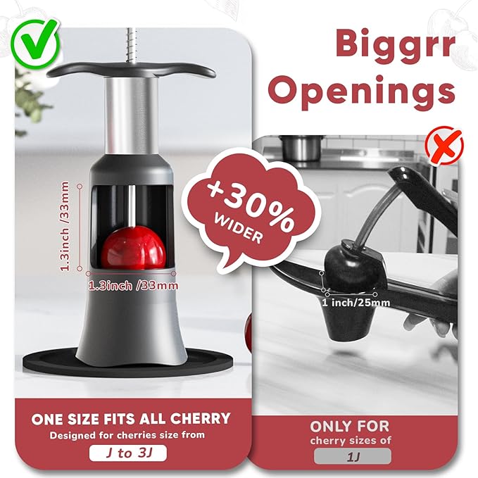 2 in 1 Cherry Pitter Remover Tool, Premium Quick Release Cherry Pitter, Press & Push Type, Large 33mm Cherry Seed Remover, Durable, Food Grade Stainless Steel & PP Plastic