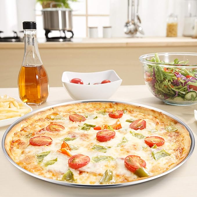 P&P CHEF Pizza Pan Bakeware for Home Kitchen, Stainless Steel Pizza Tray for Baking Pizza, Healthy & Reusable & Easy Clean, Oven & Freezer Safe, 13.5 Inch & Silver