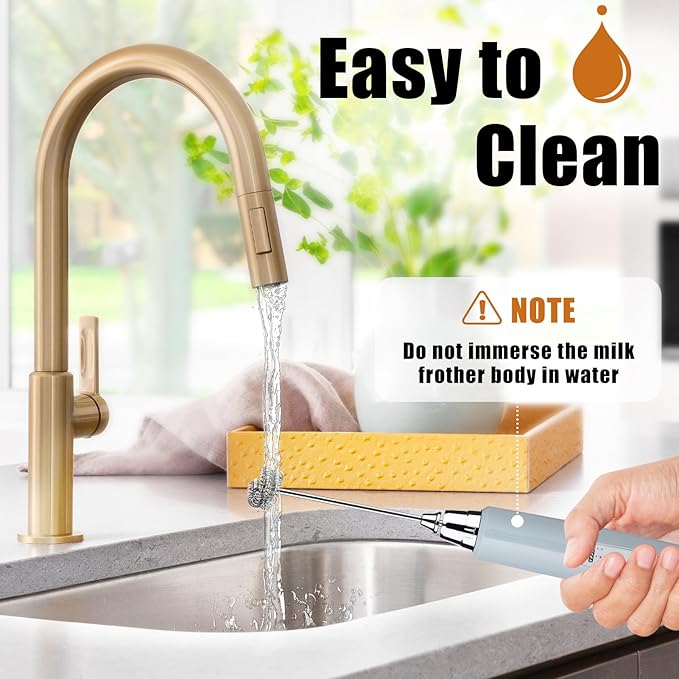 Nahida Cement Gray Milk Frother Wand for Coffee, Frother Handheld Rechargeable Electric Whisk with 3 Heads 3 Speeds Drink Mixer Coffee Frother Foam Maker For Latte, Cappuccino, Hot Chocolate, Egg