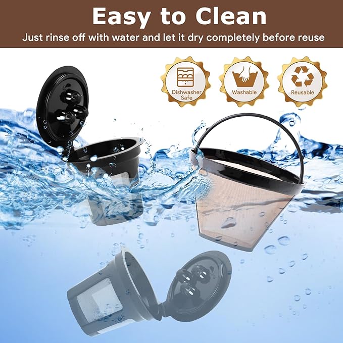 Generic Reusable Coffee Filter Replacement for Dual Brew Coffee Maker, 1PCS Cone Coffee Filters #4 & 2PCS K Cup Reusable Coffee Pods for CFP301 CFP201 CFP305 CFP400 CFP451 Accessories, black