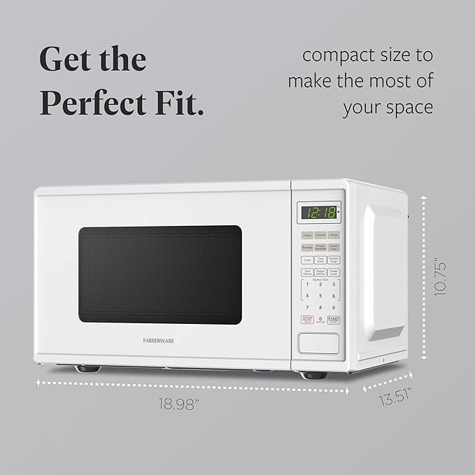 Farberware 0.9 Cu. Ft. 900-Watt Oven Auto, Defrost, & Express Cooking – Compact Countertop Microwave with Digital Display & Safety Lock, White