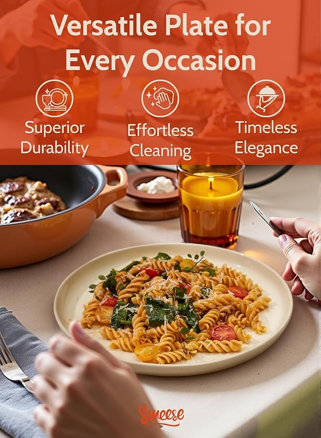 Sweese Porcelain Dinner Plates Set - 10 Inch Beige Round Dishes, 6-Pack, for Salad Serving, Scratch Resistant, Oven, Microwave Safe