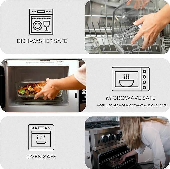 Razab 2700 ml / 92 Oz Large Glass Food Storage Containers with Vented Lids, BPA Free, Snap Locking Airtight & Leakproof Lids - Ideal for Baking, Casserole & Roasting - Freezer, Microwave & Oven Safe