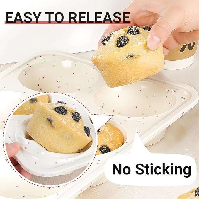 Silicone Muffin Pans for Baking, Metal Reinforced Frame Jumbo 6 Cups & Mini 24 Cups Cupcake Pan Nonstick Muffin Pan for Homemade Baking Easy to Handle