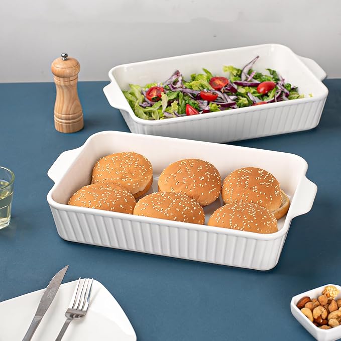 Casserole Dishes for Oven 9x13,2 Pack Ceramic Baking Dish Large & Deep,4.2 QT Casserole Dish Set with Handles Durable Bakeware for Lasagna, Roasts, Cake Cooking, Lasagna Pan Sets Nonstick-Microwave Safe