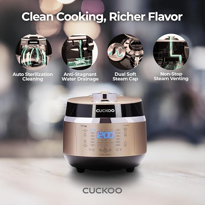 CUCKOO CRP-EHSS0309FG 3-Cup (Uncooked) / 6-Cup (Cooked) Induction Heating Pressure Rice Cooker with Nonstick Inner Pot, 16 Menu Modes, Fuzzy Logic Tech, 3 Voice Guide, Auto Clean (Gold)