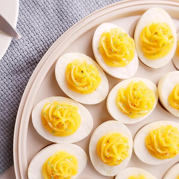 HAKSEN Deviled Egg Containers with Lid, Portable Deviled Egg Platter Carrier Holder Trays with 22 Slots for Holiday Party and Home Kitchen, Brown