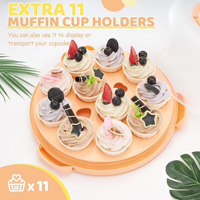 Ohuhu Cake Stand with Lid, Cake Carrier BPA-Free Cake Containers for 10 inch Cake with 2 Handles Cupcake Carrier - Plastic Cover Two Sided Base for Transport Pies Nuts Fruit