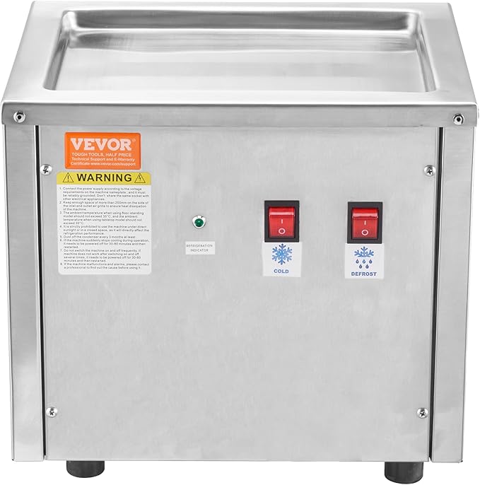VEVOR Commercial Ice Roll Maker,Stir-Fried Yogurt Cream Machine 220W, Ice Cream Roll Machine with 9.4" x 11" Square Pan, Button Defrost Method with Food Shovels Perfect for Bars,Cafes Dessert Shops