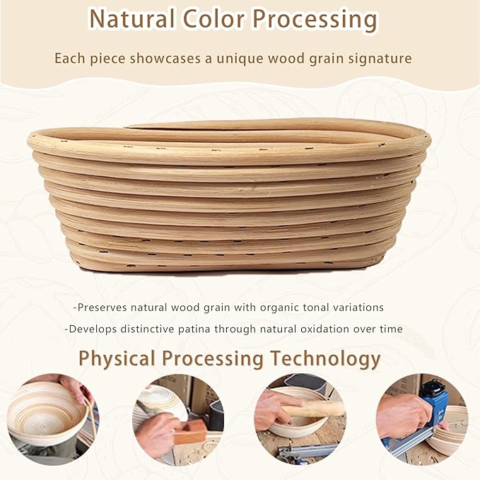 Natural Unbleached Banneton, Sourdough Bread Proofing Basket Kit, 2x 10 Inch Oval Basket with BreadMaking Baking Supplies Tools, Banneton Basket Gift Set - Primary Color