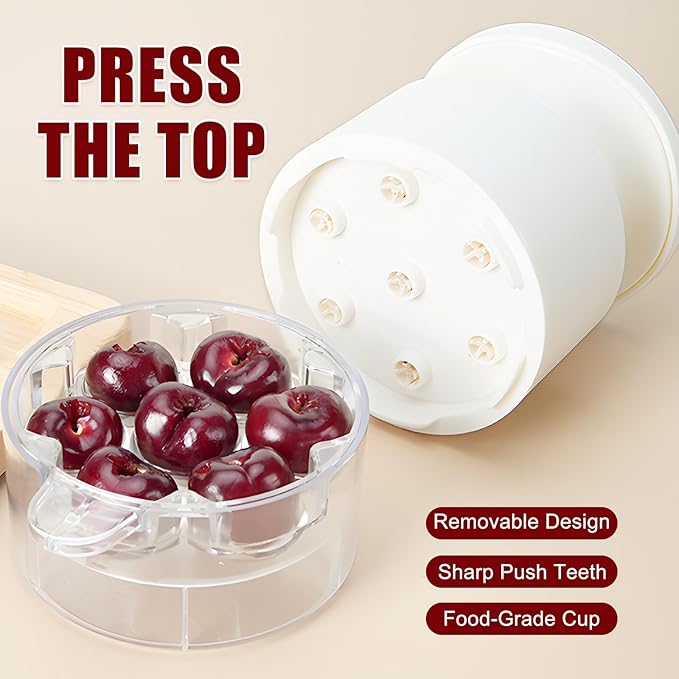 Cherry Pitter, 7-Hole Push-Type Cherry Pitter with Pit Storage Tray, Efficient Pit Removal, Multi-Particle Separator, Fruit Seed Remover Tool (Black)