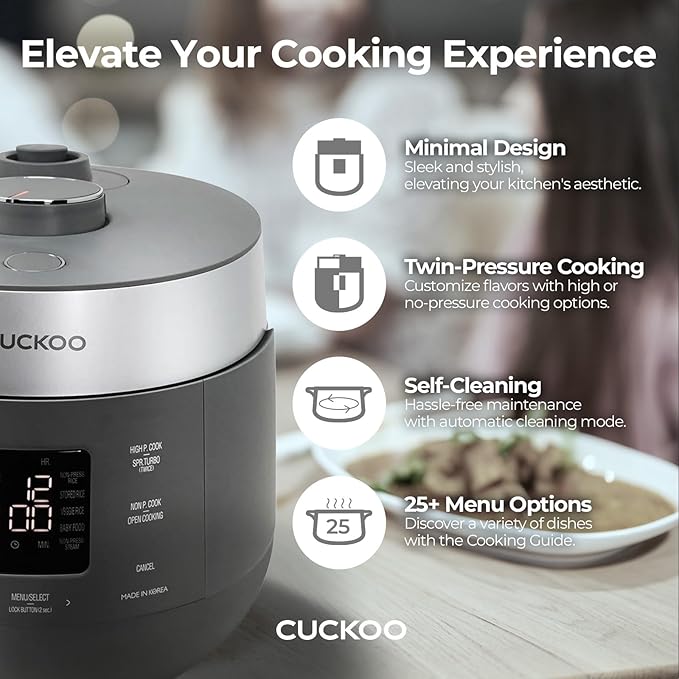 CUCKOO CRP-ST0609FG 6-Cup (Uncooked) / 12-Cup (Cooked) Twin Pressure Rice Cooker & Warmer with Nonstick Inner Pot, 16 Menu Options, 3 Voice Guide, Auto Clean (Gray)