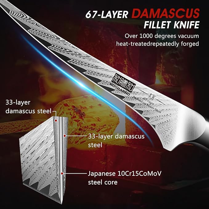Fillet Knife 7 Inch, Damascus Steel Boning Knife, Professional Fish Fillet Knife for Meat Chicken Cutting, Meat Knife with G10 Ergonomic Handle