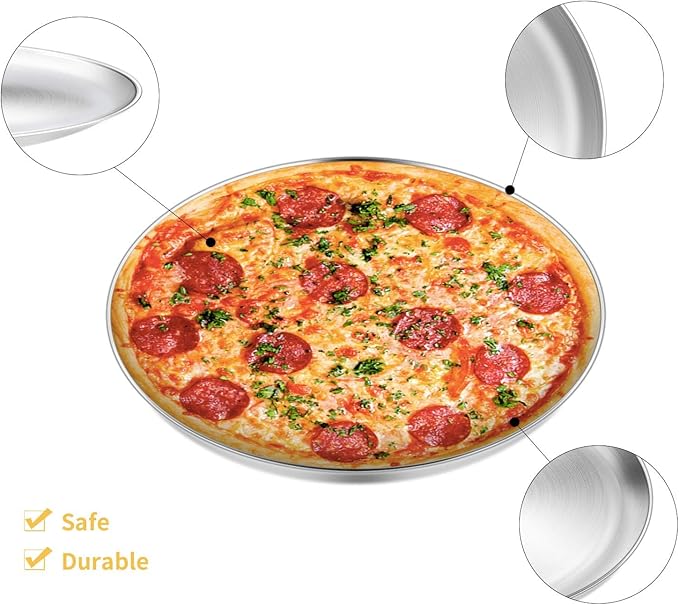 12 inch Stainless Steel Round Pizza Pan Tray Set, 2 Pieces, Healthy & Heavy Duty, Rust Free & Dishwasher Safe