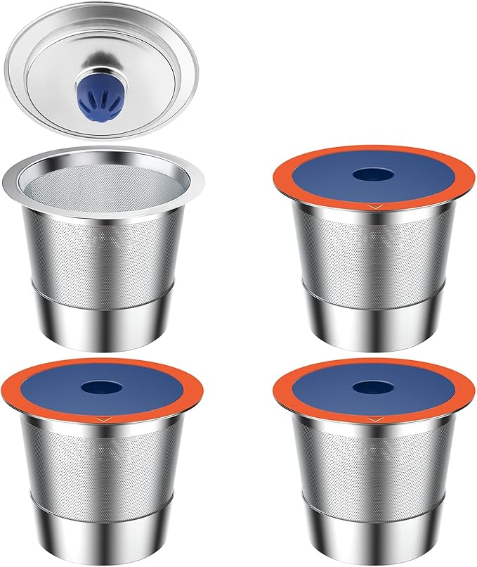 Reusable K Cups Coffee Pod Filters for keuring 2.0 and 1.0, Metal Filter for Coffee Maker,Stainless Steel Reusable K Cups Sturdy Filters (4PACK)