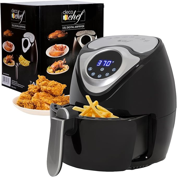 Deco Chef XL 3.7 QT Digital Air Fryer Cooker with 7 Smart Programs, LED Touch Screen, Oil-Less Non-Stick Coated Basket, Timer Counter Top, Healthy Kitchen Safe Frying Station with Cook Book