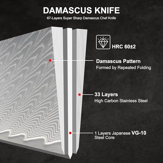Chef Knife 8 Inch, Damascus VG-10 Steel Sharp Japanese Kitchen Knife with Gift Box and Resin Wood Handle, Ideal Birthday Gift for Men and Women