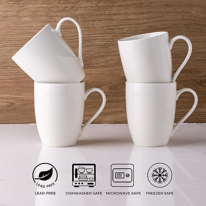 GBHOME 12 OZ Off White Coffee Mugs, Ceramic Coffee Mugs Set with Large Handle for Man,Woman,Dad,Mom, Light Weight Coffee Mugs for Latte/Cappuccino/Cocoa/Milk, Dishwasher &Microwave Safe,12Pcs