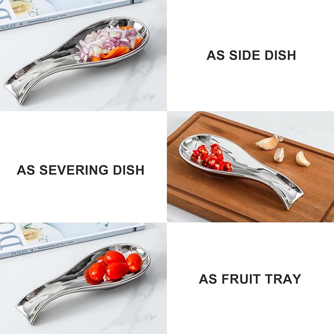 Hasense Ceramic Spoon Rest Set of 2 for Stove Top, Porcelain Spoon Holder for Kitchen Counter Cooking Utensil Home Decor, Kitchen Spatula Holders for Spoons, Ladles and Tongs, Gold and Silver