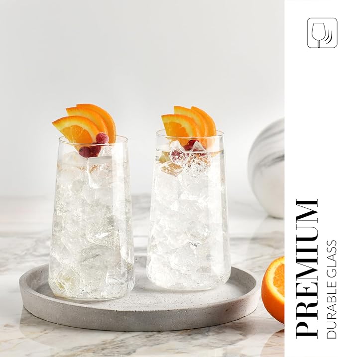 Krosno Water Glasses, Set of 6, Capacity 20 fl oz, Infinity Collection, Thin Highball Glasses,Clear Tall Glass Cups For Water, Juice, Drinks, and Cocktails, Dishwasher Safe, Made in Europe